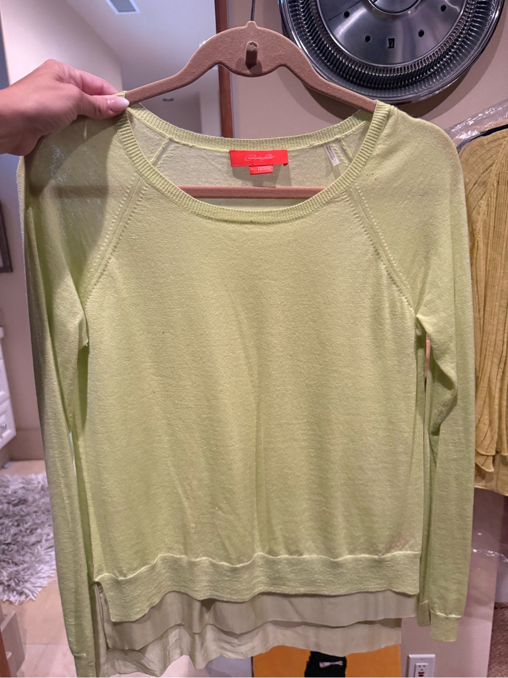 Lime Green Layered Hem Lightweight Sweater Top
